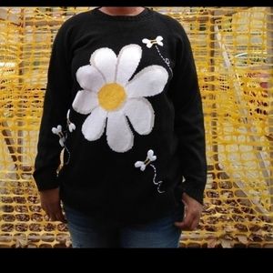 Vintage Daisy Flower/Bee Knit Sweater